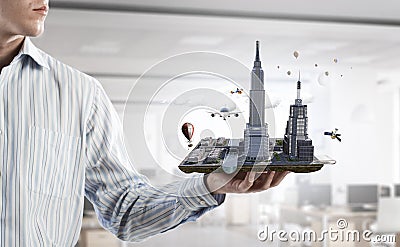 Adult engineer man. Mixed media . Mixed media Stock Photo