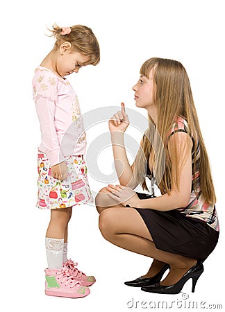 Adult girl swearing little girl Stock Photo