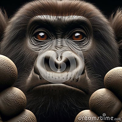 Adult gorilla peers into viewpoint, in unique portrait Stock Photo
