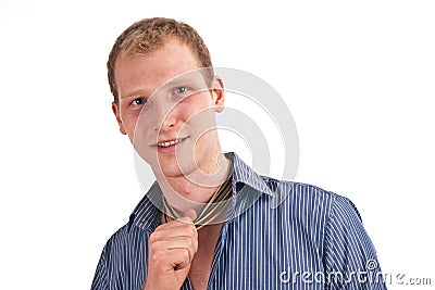 Adult guy in a blue striped shirt isolate Stock Photo