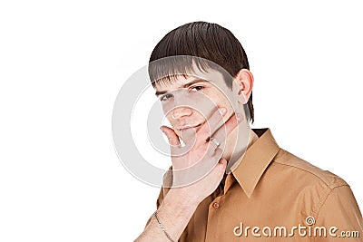 Adult guy on isolate backout Stock Photo