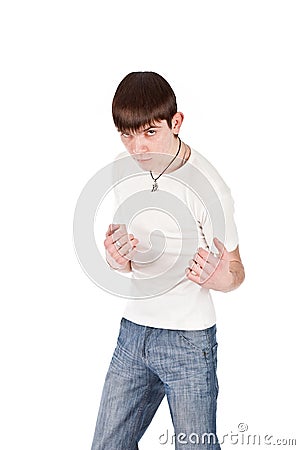 Adult guy on isolate backout Stock Photo