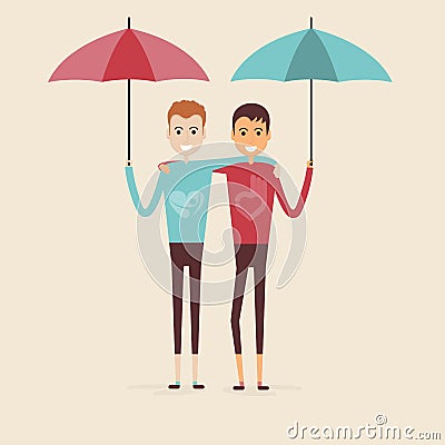 Adult guys,Men,Two best friends.Happy smiling young men friends. Vector Illustration