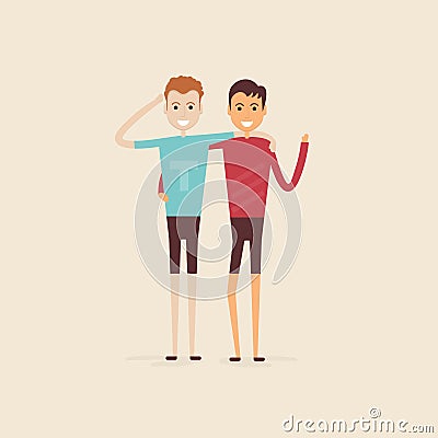 Adult guys,Men,Two best friends.Happy smiling young men friends. Vector Illustration