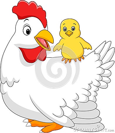 Adult hen with its chick Vector Illustration