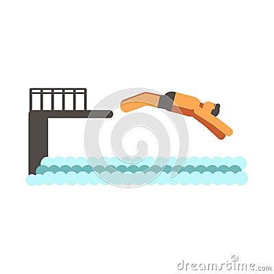 Adult human jumping back from pier in ocean flat design Vector Illustration