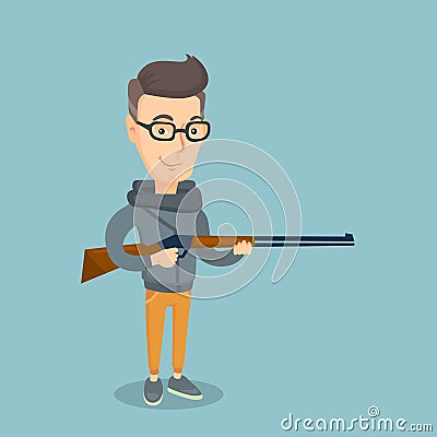 Adult hunter holding a hunting rifle. Vector Illustration