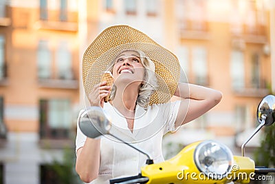 Adult lady is looking up. Stock Photo