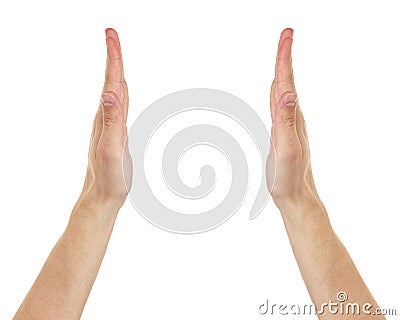 Adult male hands measurisng something Stock Photo