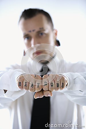 Adult male holding out fists Stock Photo