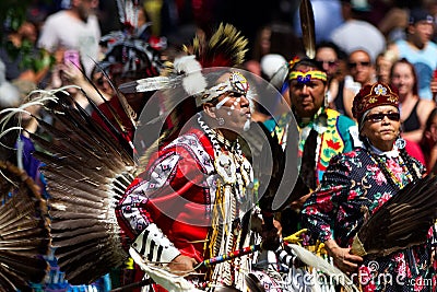 Native American Adult man dancer at the 2017 Kahnawake Pow Wow-Stock photos Editorial Stock Photo