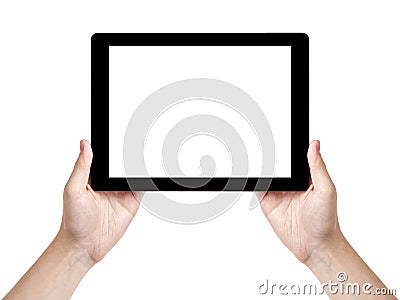 Adult man hand holding generic tablet Stock Photo