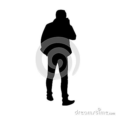 Adult man in jacket walking. Black silhouette isolated on white background. Front view. Monochrome vector illustration Vector Illustration