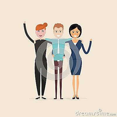Adult,Men,Women,Three best friends.Happy smiling young man and w Vector Illustration