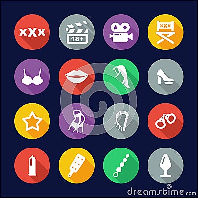 Adult Movie Icons Flat Design Circle Vector Illustration