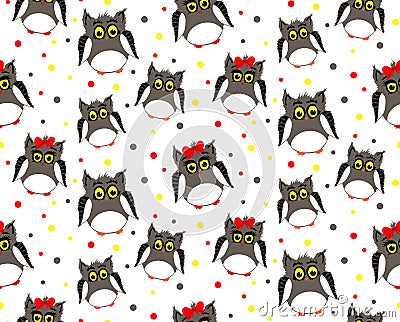 Adult owls with dotted backgroun Vector Illustration