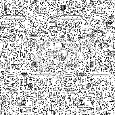 Adult Party Doodle Seamless Pattern Vector Illustration