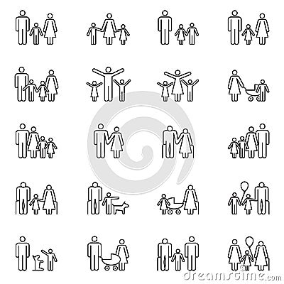 Adult people, parents and kids line icons. Family outline vector pictograms Vector Illustration