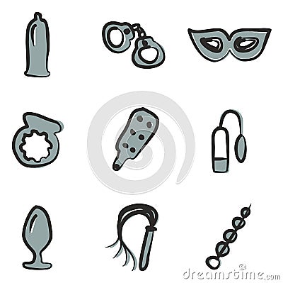 Adult Sex Toys Icons Freehand 2 Color Vector Illustration