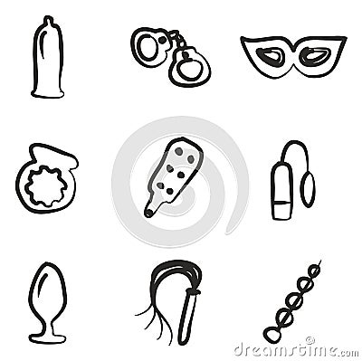 Adult Sex Toys Icons Freehand Vector Illustration