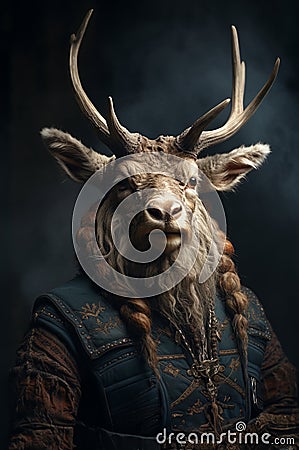 Adult stag as a Christmas character with serious face expression Stock Photo