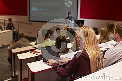 Adult student using laptop computer at a university lecture Stock Photo