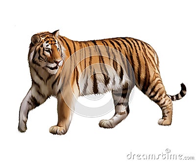 Adult tiger walking with turned head Cartoon Illustration