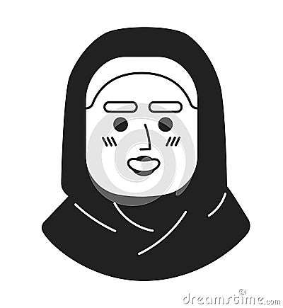 Adult turkish woman headscarf black and white 2D vector avatar illustration Vector Illustration
