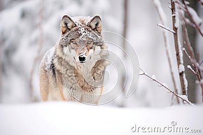 Adult wolf in winter snow. Generative AI Stock Photo