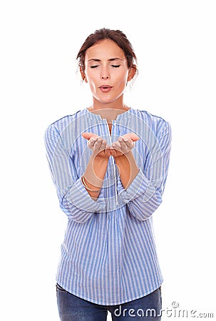 Adult woman requesting a wish with closed eyes Stock Photo