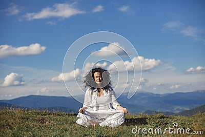 Adult yoga woman on the nature Stock Photo