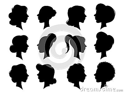Adult and young womans vintage side faces silhouette. Woman face profile or female head silhouettes. Women heads Vector Illustration