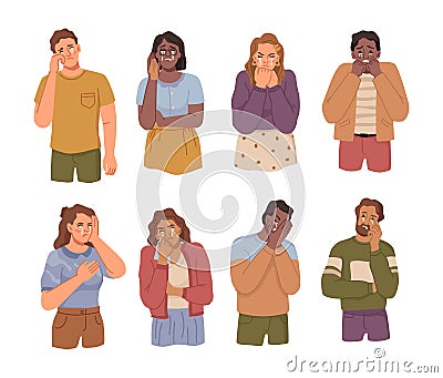 Adults crying, people with hurt feelings offended Vector Illustration