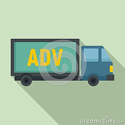 Adv truck icon, flat style Vector Illustration