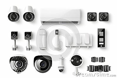 Advance real-time monitoring with a smart alarm system network, integrating cameras for environmental monitoring and security, wit Cartoon Illustration