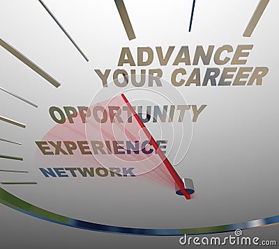 Advance Your Career Words Speedometer Job Promotion Raise Stock Photo