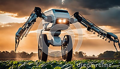 Agritech Robot in Farmland Stock Photo