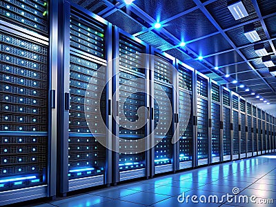 Advanced AI Computing HighDensity Server Racking in a Modern Data Center Stock Photo