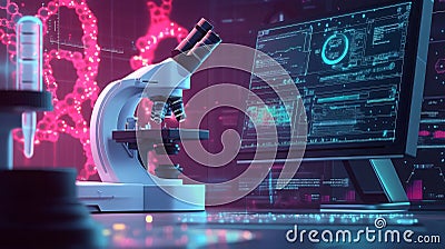 Advanced AI-driven bioinformatics and computer analysis in a laboratory setting Stock Photo