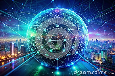 Advanced AI Encryption A Double Exposure Depicting Secure Network and Data Shield Technology for Unbreakable Digital Stock Photo