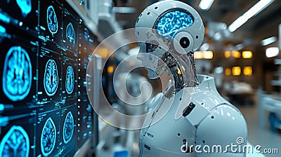 Advanced AI robots assist in medical diagnostics using cutting-edge technology and imaging systems Stock Photo