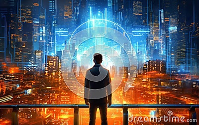 advanced AI systems govern every aspect of society, Max, a brilliant hacker with a rebellious streak, Generative AI Stock Photo