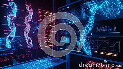 Advanced analysis of bioinformatics data utilizing AI driven technology in a modern lab Stock Photo