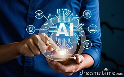 Advanced Artificial Intelligence Concept: Futuristic Digital Brain Network Visualizing Machine Learning and Data Processing Stock Photo