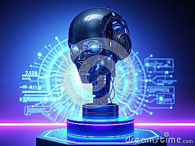 Advanced Artificial Intelligence A Futuristic Robot Head Visualization of Cognitive Computing Power Stock Photo