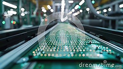 Advanced automated system with conveyor belts handling finished PCBs in a production line. Fully Automated PCB Assembly Stock Photo