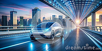 Advanced autonomous vehicle on a futuristic highway Generative AI Stock Photo