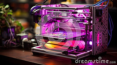 Advanced bioprinter in laboratory technical elements, empty cartridges, and printing display Stock Photo