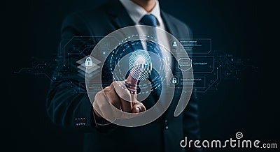 Advanced Cybersecurity with Biometric Fingerprint Access. Generated Ai Cartoon Illustration