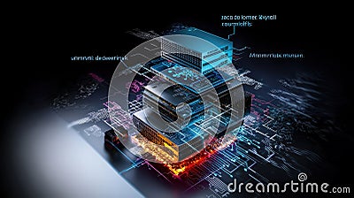 Advanced cybersecurity layers digital infrastructure infographic design virtual environment high angle security concepts Cartoon Illustration